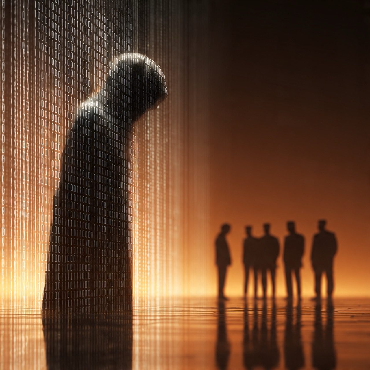 Hacker Silhouette In Binary Large